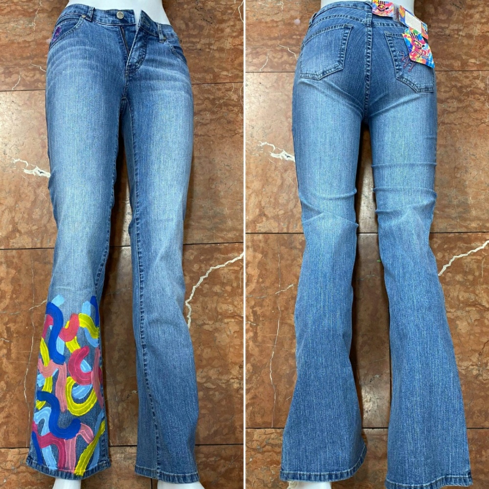Women’s Miskeen Denim Blue Handpainted Fashion NWT